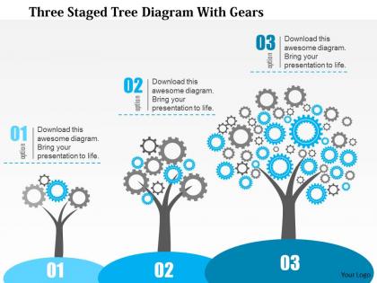 0115 three staged tree diagram with gears powerpoint template