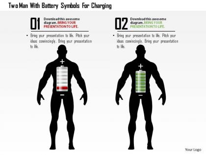 0115 two man with battery symbols for charging powerpoint template