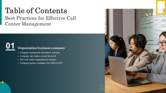 01 Table Of Contents Best Practices For Effective Call Center Management Ppt Rules