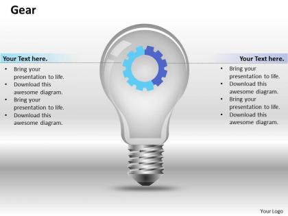 0414 gear in bulb with pie chart powerpoint graph
