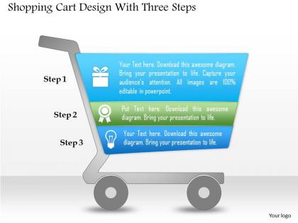 0514 shopping cart design with three steps powerpoint presentation
