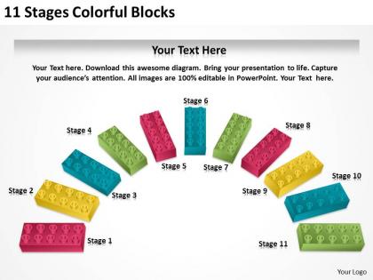 0620 business strategy consultant 11 stages colorful blocks powerpoint templates ppt backgrounds for slides
