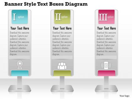 0714 business consulting banner style text boxes diagram powerpoint slide template