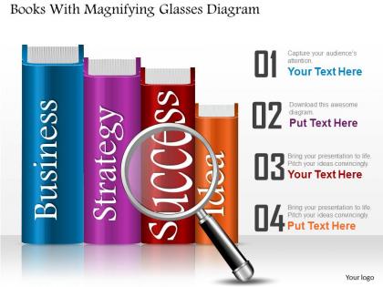 0714 business consulting books with magnifying glasses diagram powerpoint slide template