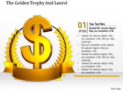 0814 3d golden laurel with dollar symbol for financial success image graphics for powerpoint