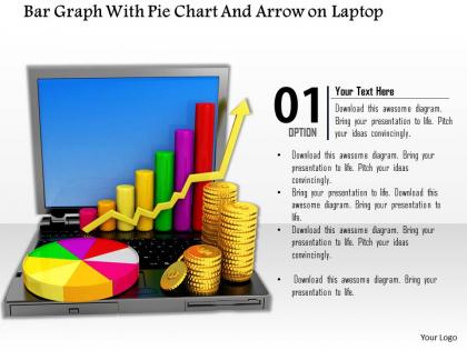 0814 bar graph with pie chart and arrow on laptop image graphics for powerpoint