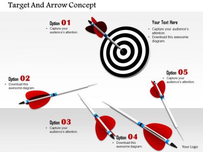 0814 black dart with multiple arrows to display target image graphics for powerpoint