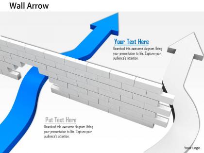 0814 blue arrow breaking the wall while white one is passing through image graphics for powerpoint