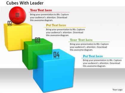 0814 blue green and yellow cubes with red ball on top shows leadership image graphics for powerpoint