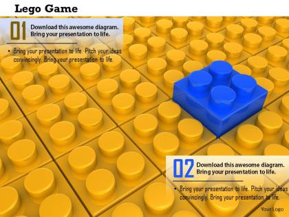 0814 blue lego on yellow lego background shows leadership image graphics for powerpoint