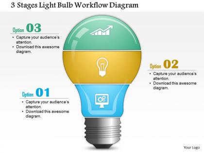 0814 business consulting 3 stages light bulb workflow diagram powerpoint slide template