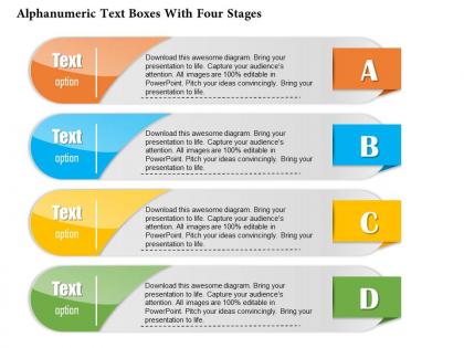 0814 business consulting alphanumeric text boxes with four stages powerpoint slide template