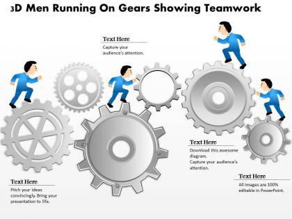 0814 business consulting diagram 3d men running on gears showing teamwork powerpoint slide template