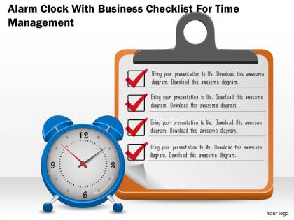 0814 business consulting diagram alarm clock with business checklist for time management ppt slide template