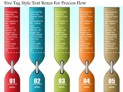 0814 business consulting five tag style text boxes for process flow powerpoint slide template