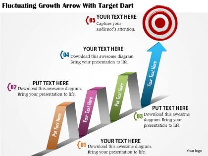 0814 business consulting fluctuating growth arrow with target dart diagram powerpoint slide template