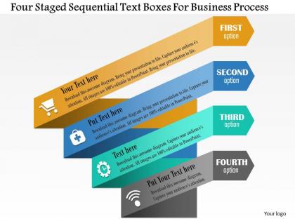 0814 business consulting four staged sequential text boxes for business process powerpoint slide template