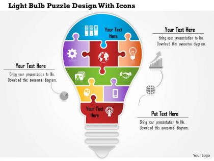 0814 business consulting light bulb puzzle design with icons powerpoint slide template