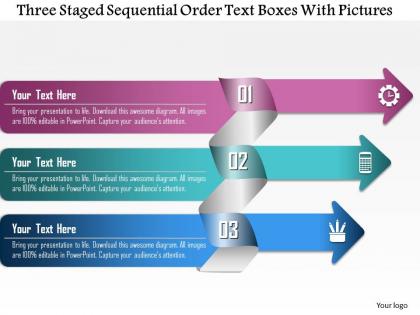0814 business consulting three staged squential order text boxes with pictures powerpoint slide template
