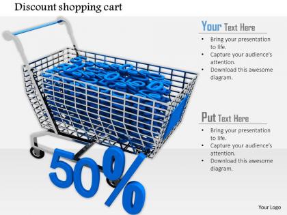 0814 discount of fifty percent with shopping cart shows sales and marketing image graphics for powerpoint