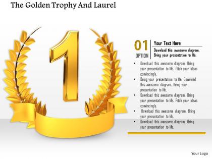 0814 golden laurel trophy design for number one position image graphics for powerpoint