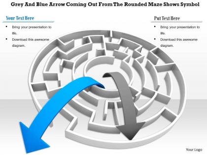 0814 grey and blue arrow coming out from the rounded maze shows symbol image graphics for powerpoint