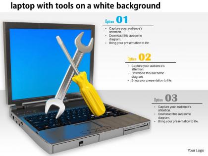 0814 laptop with tools on white background for repair services graphics for powerpoint