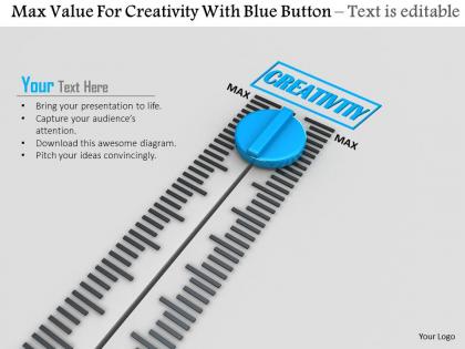 0814 max value for creativity with blue button image graphics for powerpoint