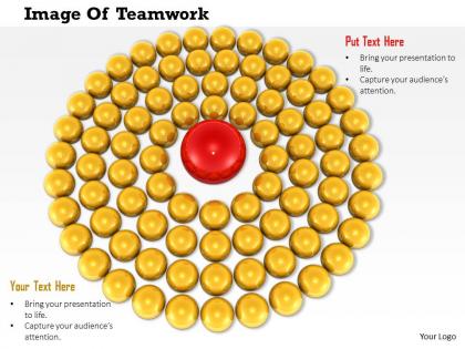 0814 multiple yellow spheres in circle around the red sphere showing leadership image graphics for powerpoint