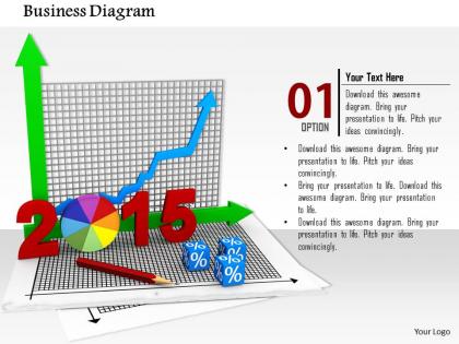 0814 pie and xy bar graph with growth arrow for year 2015 image graphics for powerpoint