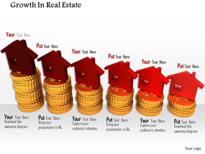 0814 red houses on golden coins for real estate growth image graphics for powerpoint