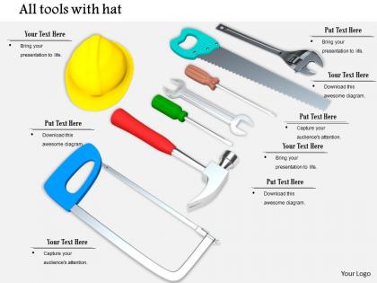 0814 series of hammer handsaw wrench and screwdriver with yellow hat image graphics for powerpoint