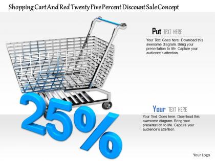 0814 shopping cart with twenty five percent value of discount image graphics for powerpoint