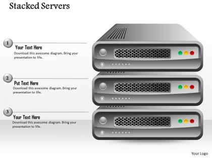 0814 stacked servers with red green and red button to show any concept ppt slides