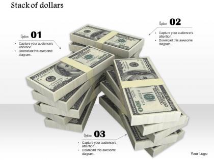 0814 three stacks of dollars for finance graphic image graphics for powerpoint