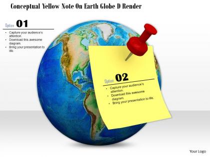 0814 yellow stock on note fixed over globe shows global communication image graphics for powerpoint