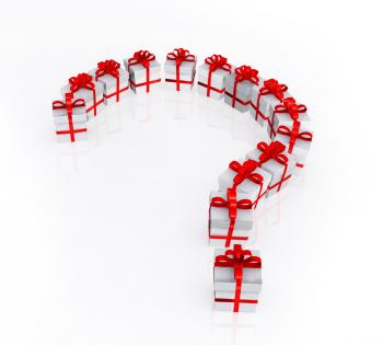 0914 3d gift boxes in shape of question mark stock photo