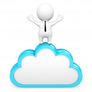 0914 3d man on cloud icon with open hands stock photo