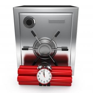 0914 3d steel bank safe with explosives stock photo