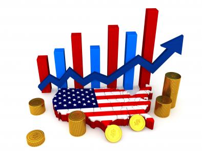 0914 american map with bar graph and coins for financial reports stock photo