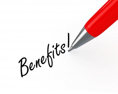 0914 benefits text with red pen on white paper stock photo