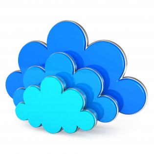 0914 blue cloud icons on white background for cloud computing stock photo