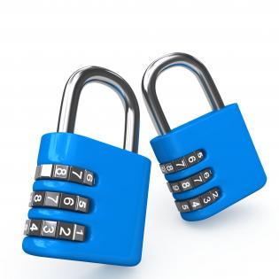0914 blue combination locks on white background stock photo