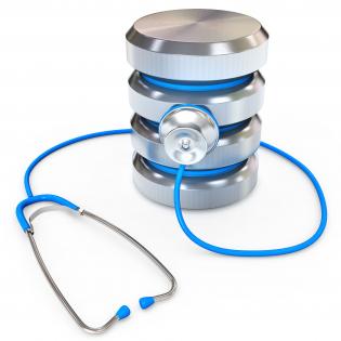 0914 blue stethoscope on database icon stock photo