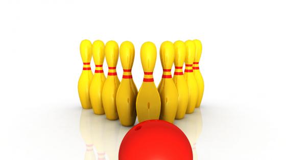 0914 bowling pins with red ball for sports stock photo