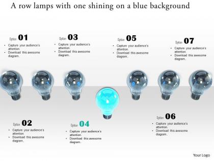 0914 bulbs in a row with one shining image graphics for powerpoint