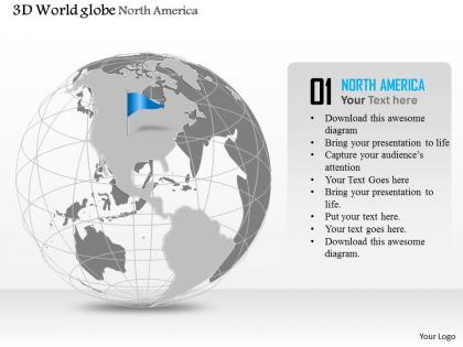 0914 business plan 3d globe with blue flag on north america powerpoint presentation template