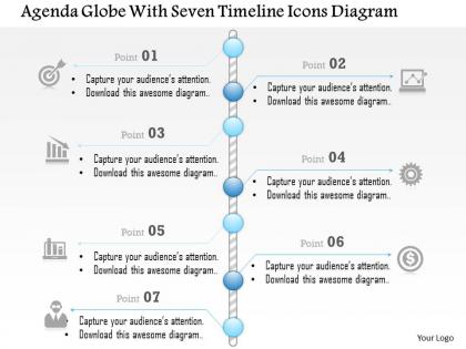 0914 business plan agenda globe with seven timeline icons diagram powerpoint presentation template