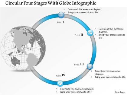 0914 business plan circular four stages with globe infographic powerpoint presentation template