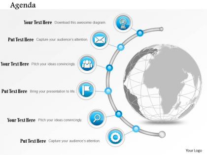 0914 business plan globe with semi circular icon line agenda powerpoint presentation template
